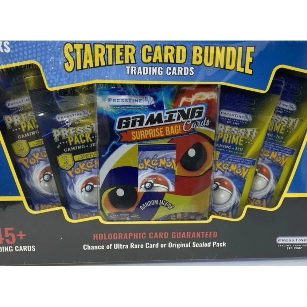 Presstine Pokemon Starter Card Bundle 45+ Trading Cards Holographic Guaranteed